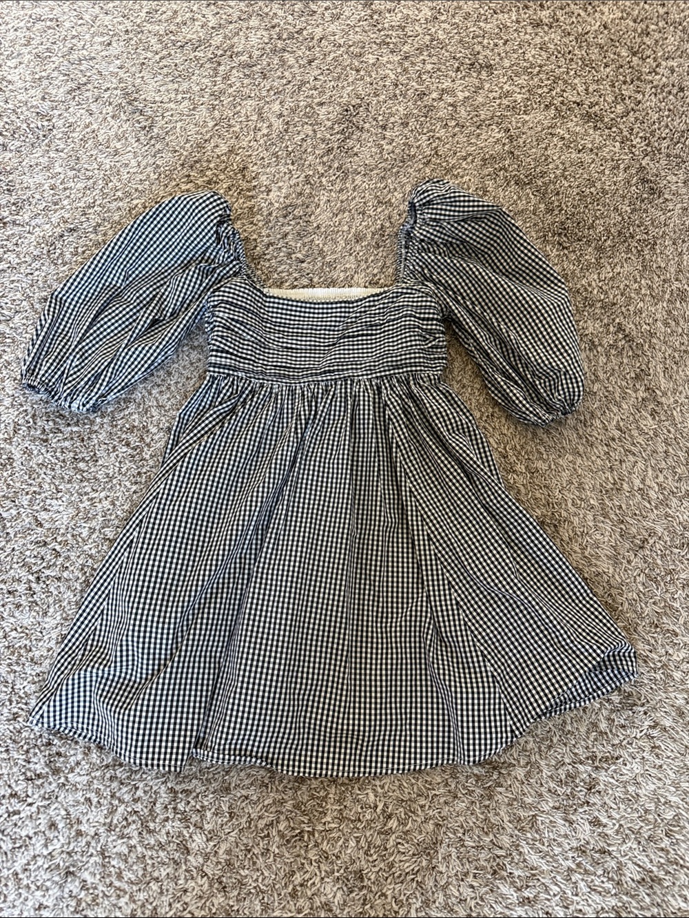 Abercrombie & Fitch Black and White Gingham Puff-Sleeve Dress